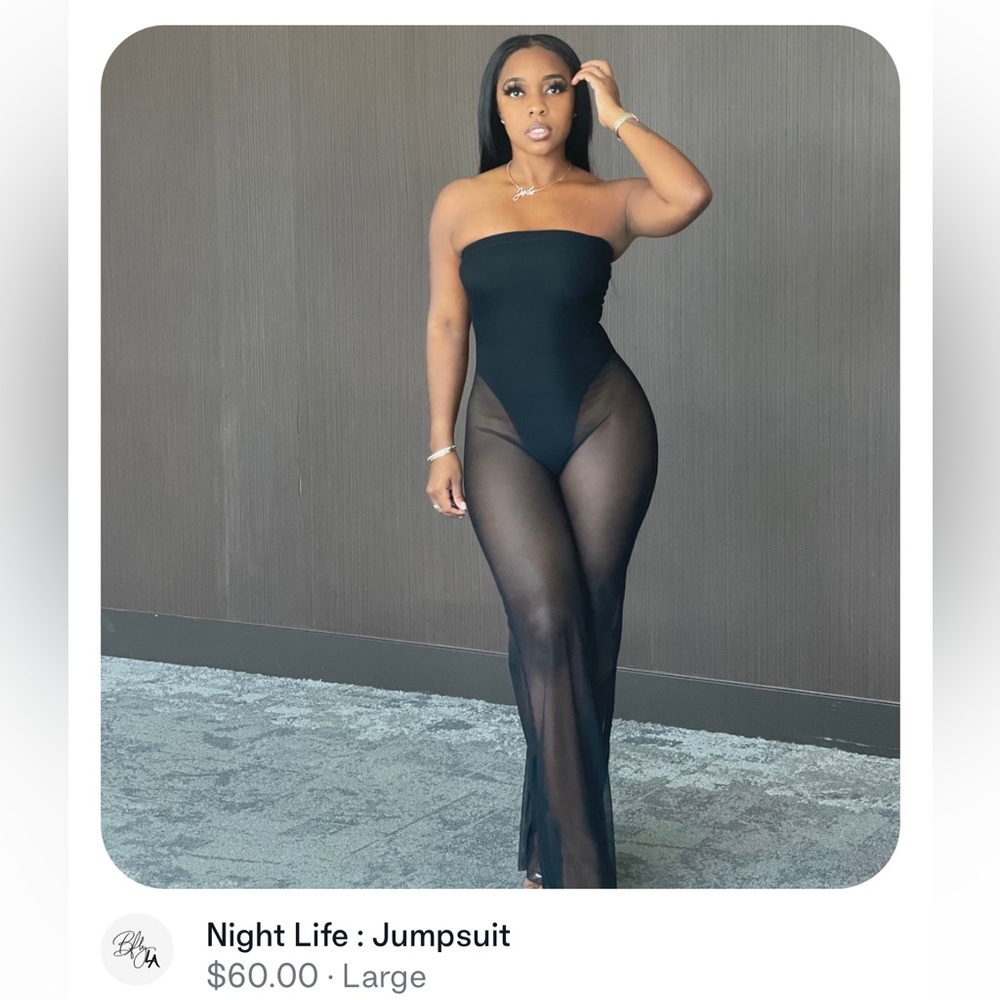 NIGHTLIFE JUMPSUIT BLACK STRETCH SIZE LARGE